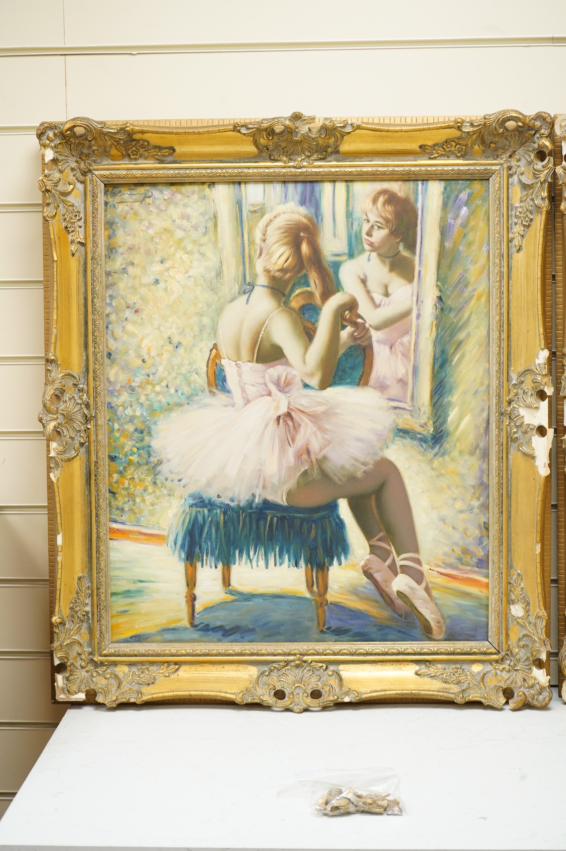 Helmut Breuninger (German, 1921-1998), Studies of seated ballerinas, each signed, pair of oils on canvas, 59 x 49cm